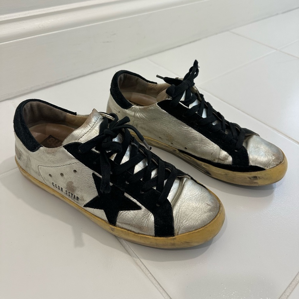 Golden Goose Super Star silver leather sneakers size 38 US 7.5